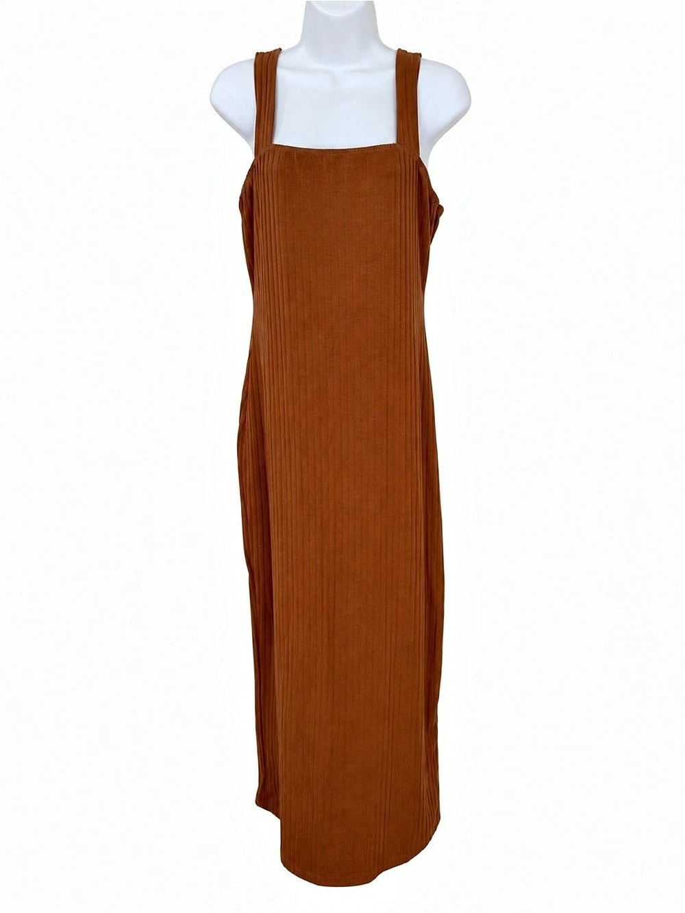 SHEIN Brown Ribbed Maxi Dress XL Back Slit Sleeveless